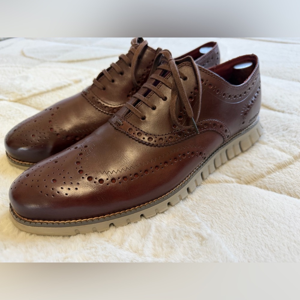 $220 Cole Haan Zerogrand Dark Brown Wingtip Brogue Oxford Leather Shoes 11.5
